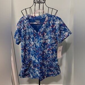 New Barco One “Hexagon” Royal Blue Purple Princess scrub top XS Extra Small